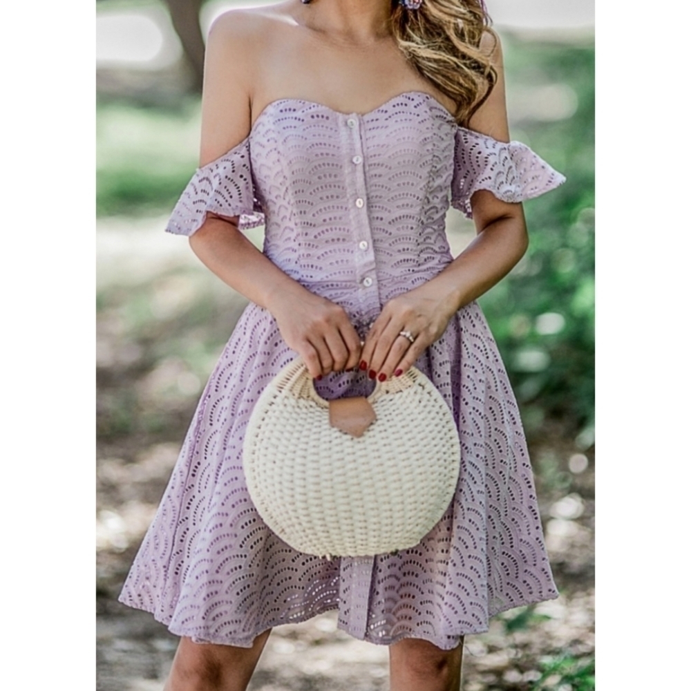 Gianni Bini Lilac Off-Shoulder Eyelet Dress